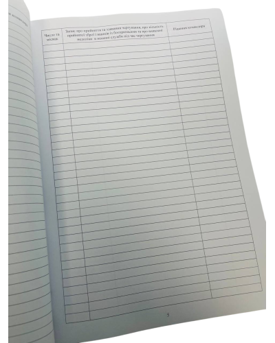 Книга про прийняття та здавання чергування, Закон України 548, додаток 9, прошнурована, пронумерована