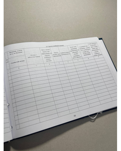 Книга обліку особового складу, Наказ 280, додаток 59 Прошнурована тверда палітурка